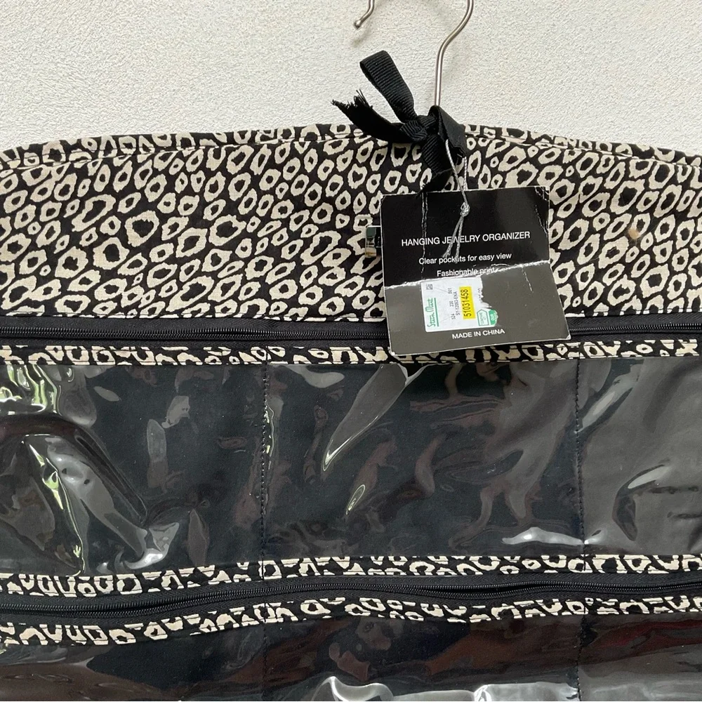 NWT Ellen Tracy Black, White Leopard Print Hanging Jewerly Organizer